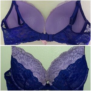 Elegant Lace Underwire Bra in Navy and Lavender